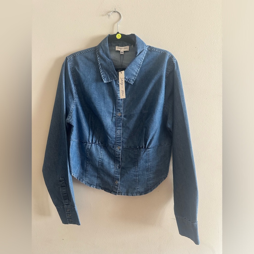 🌟Indigo Blue Denim Cropped Button-Front Shirt Size XL NWT